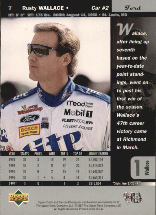 1997 Upper Deck Road To The Cup #7 Rusty Wallace back image