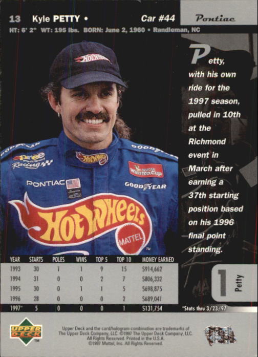 1997 Upper Deck Road To The Cup #13 Kyle Petty back image
