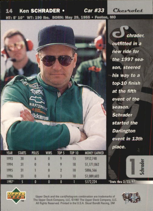 1997 Upper Deck Road To The Cup #14 Ken Schrader back image