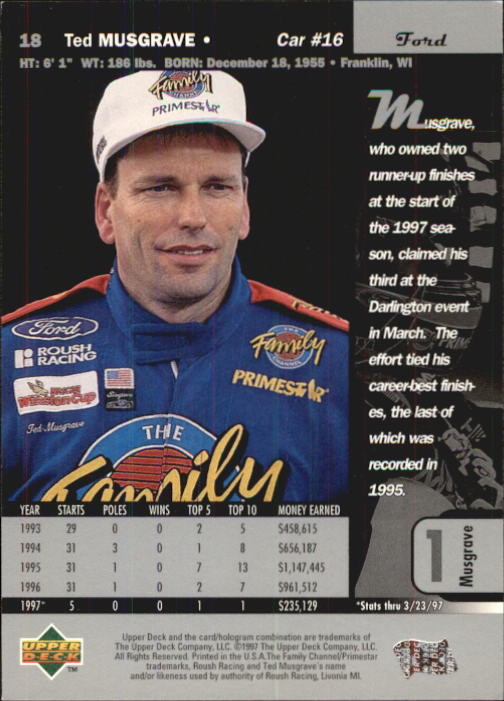 1997 Upper Deck Road To The Cup #18 Ted Musgrave back image