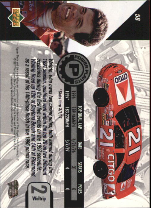 1997 Upper Deck Road To The Cup #58 Michael Waltrip's Car back image