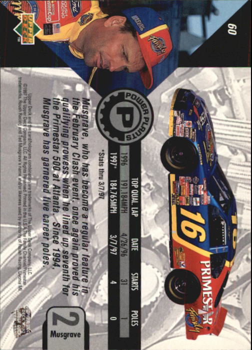 1997 Upper Deck Road To The Cup #60 Ted Musgrave's Car back image