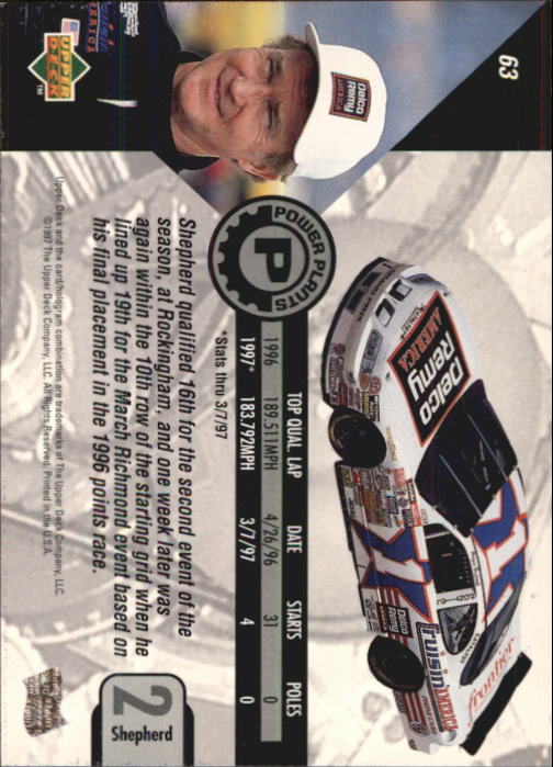 1997 Upper Deck Road To The Cup #63 Morgan Shepherd's Car back image