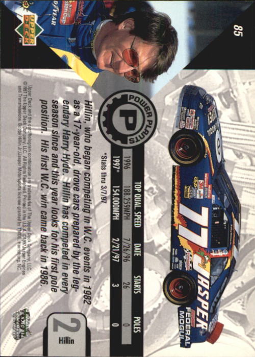1997 Upper Deck Road To The Cup #85 Bobby Hillin's Car back image