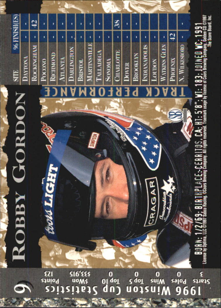 1997 Score Board IQ #9 Robby Gordon RC back image