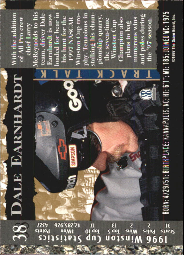 1997 Score Board IQ #38 Dale Earnhardt back image