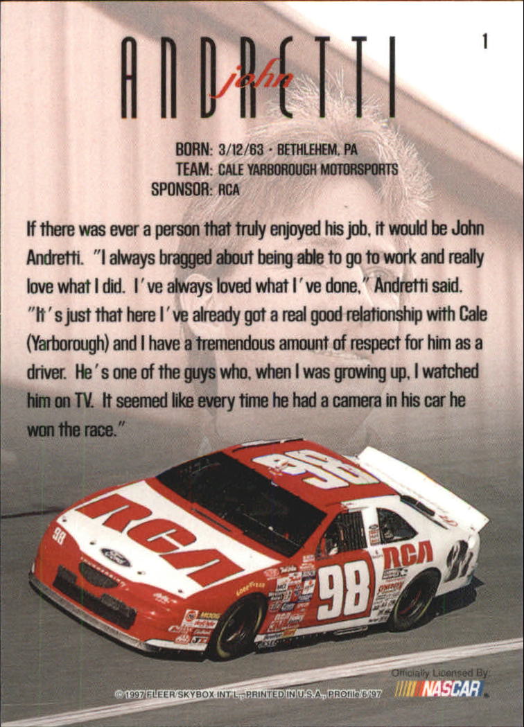 1997 SkyBox Profile #1 John Andretti back image
