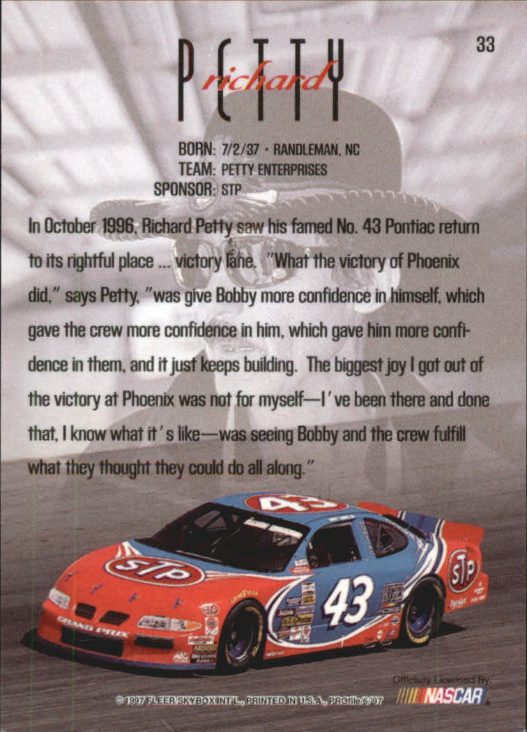 1997 SkyBox Profile #33 Richard Petty OWN back image