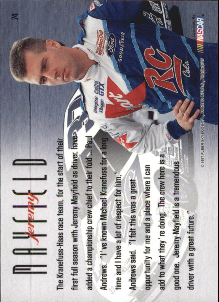 1997 SkyBox Profile #74 Jeremy Mayfield's Car back image