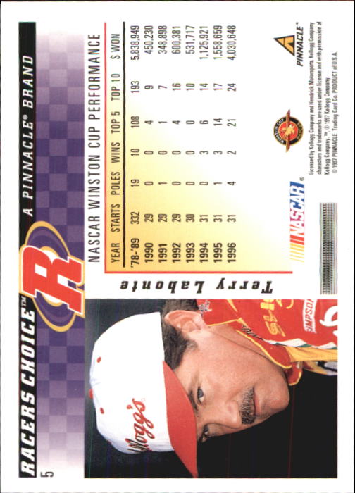 1997 Racer's Choice #5 Terry Labonte back image