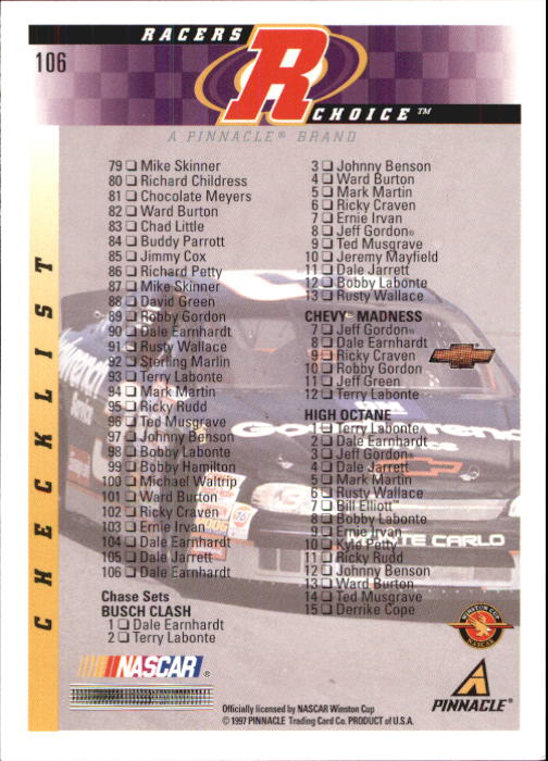 B5864- 1997 Racer's Choice Racing Card #s 1-106 -You Pick- 15+ FREE US SHIP - Picture 213 of 213