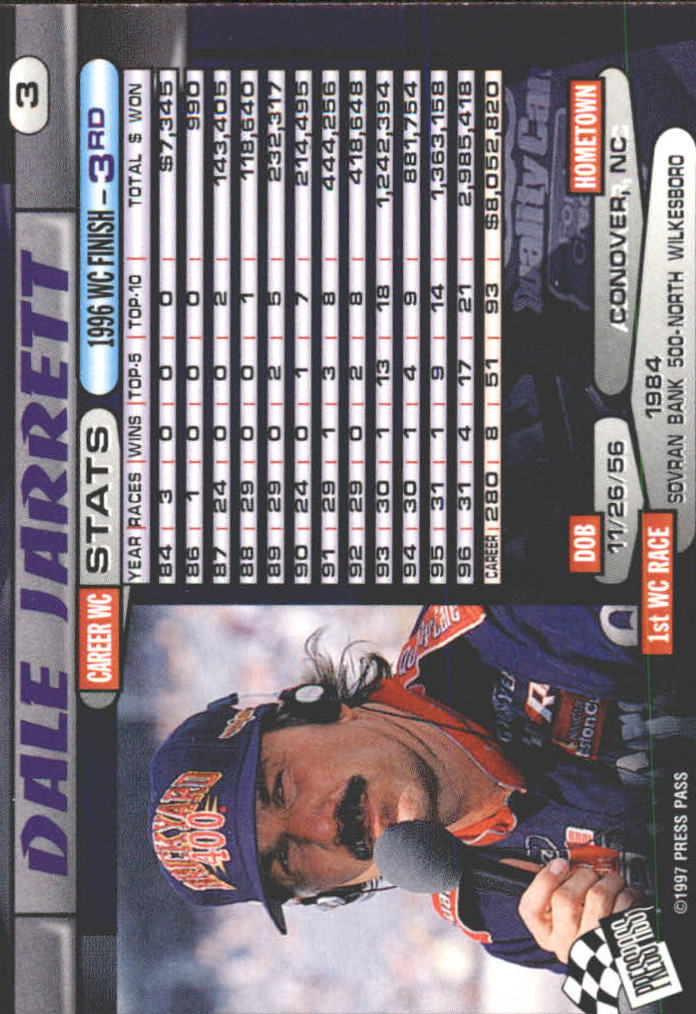 1997 Press Pass #3 Dale Jarrett back image