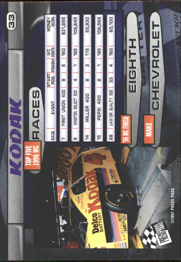 1997 Press Pass #33 Sterling Marlin's Car back image