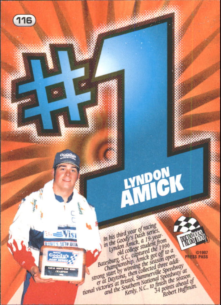 1997 Press Pass #116 Lyndon Amick RC back image