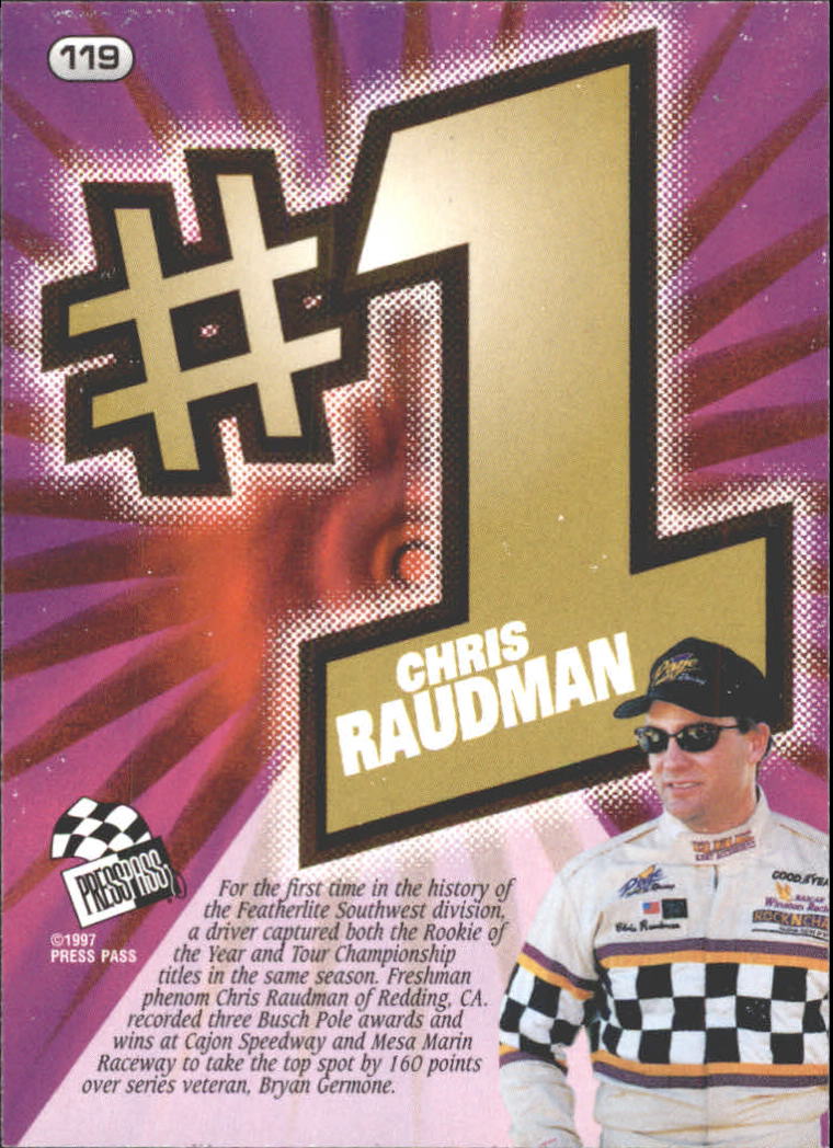 1997 Press Pass Lasers Silver #119 Chris Raudman back image
