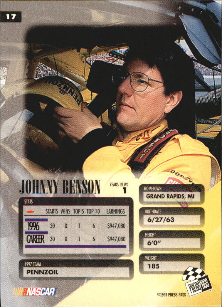 1997 Press Pass Premium Mirrors #17 Johnny Benson back image