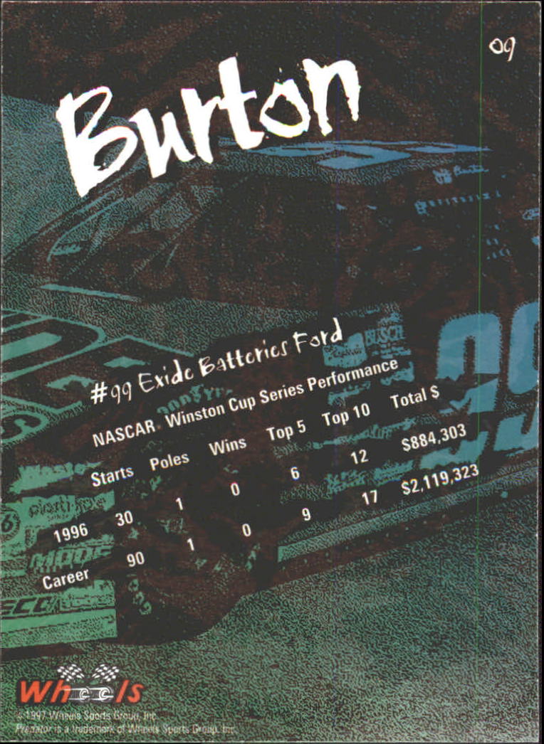 1997 Predator #9 Jeff Burton back image