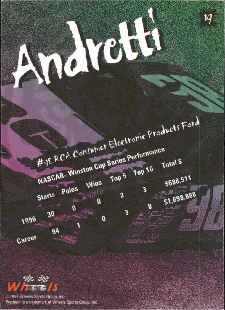 1997 Predator #19 John Andretti back image