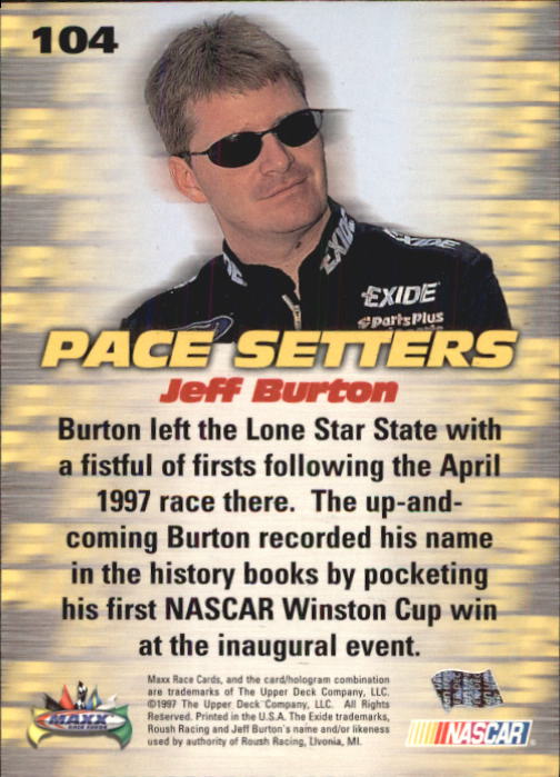 1997 Maxx #104 Jeff Burton PS back image