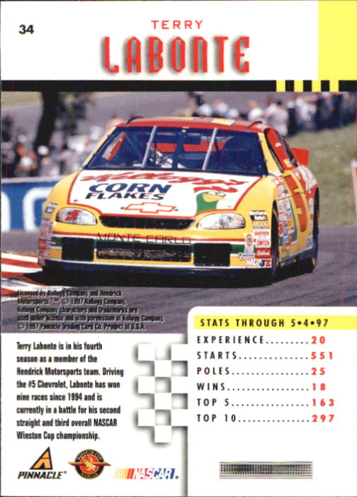 1997 Pinnacle #34 Terry Labonte's Car back image