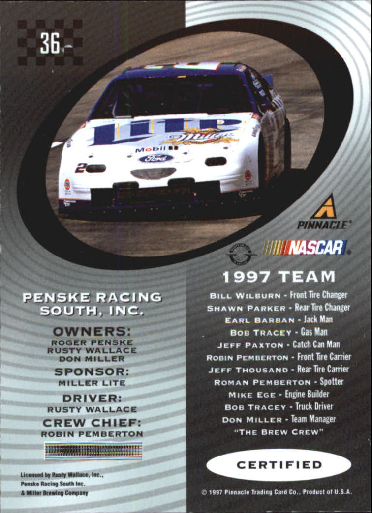 1997 Pinnacle Certified #36 Rusty Wallace's Car back image