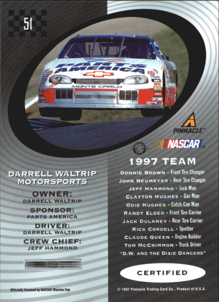 1997 Pinnacle Certified #51 Darrell Waltrip's Car back image