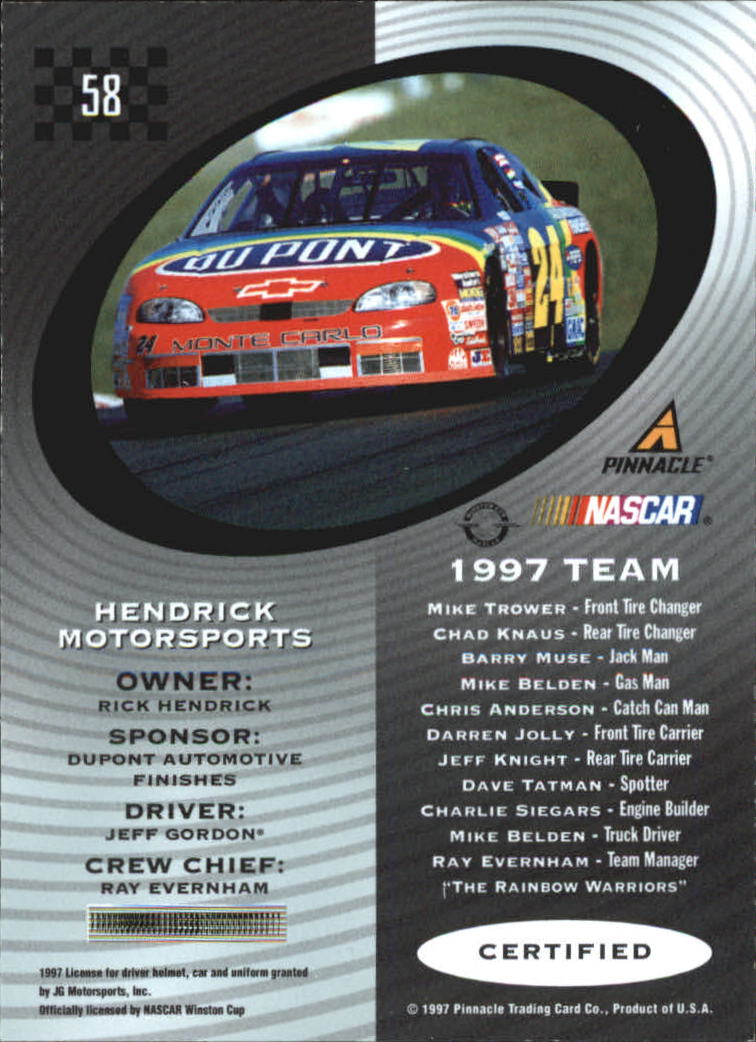 1997 Pinnacle Certified #58 Jeff Gordon's Car back image