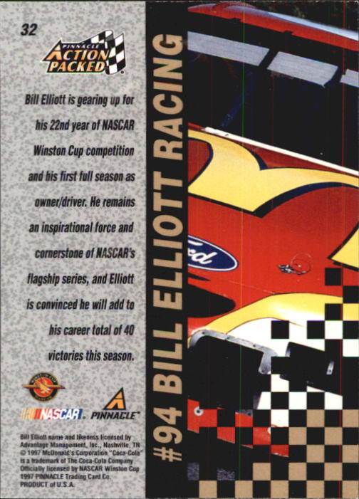 1997 Action Packed #32 Bill Elliott's Car back image