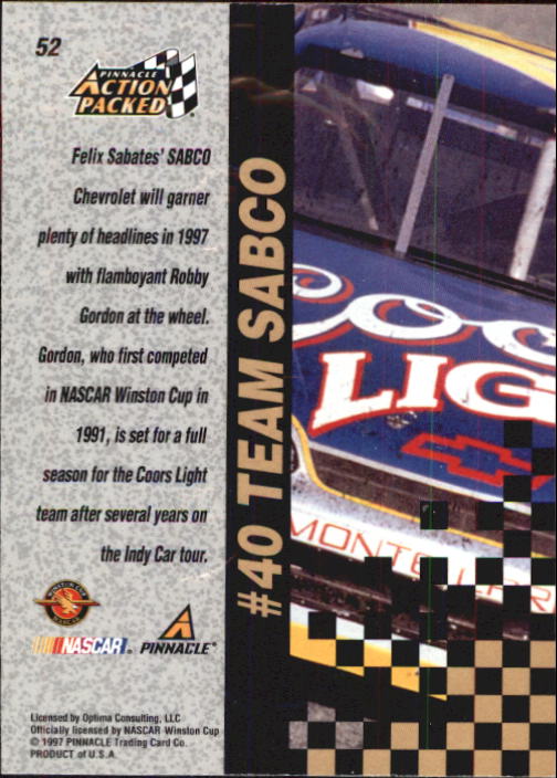 1997 Action Packed #52 Robby Gordon's Car back image