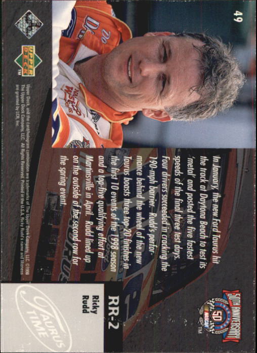 1998 Upper Deck Road To The Cup #49 Ricky Rudd's Car back image