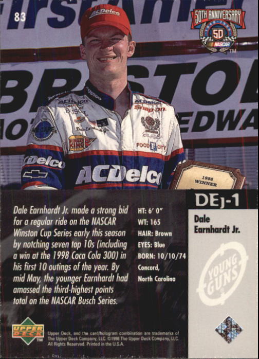 1998 Upper Deck Road To The Cup #83 Dale Earnhardt Jr.'s Car back image