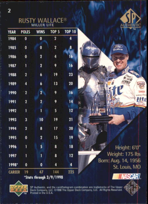 1998 SP Authentic #2 Rusty Wallace back image