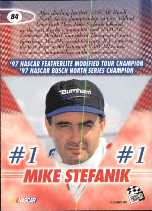 1998 Press Pass #84 Mike Stefanik RC back image