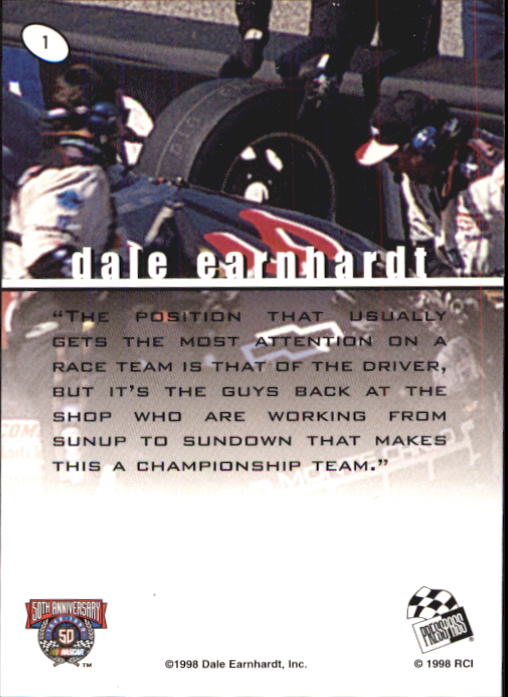 1998 Press Pass Stealth #1 Dale Earnhardt's Car back image