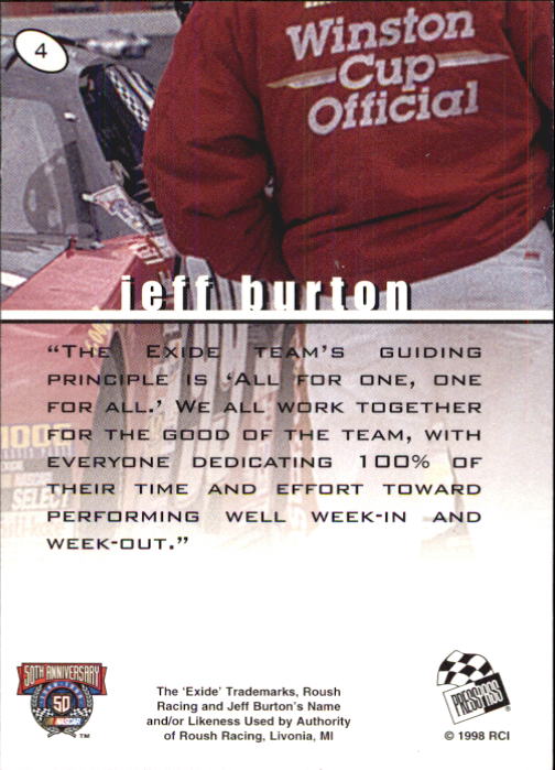 1998 Press Pass Stealth #4 Jeff Burton back image