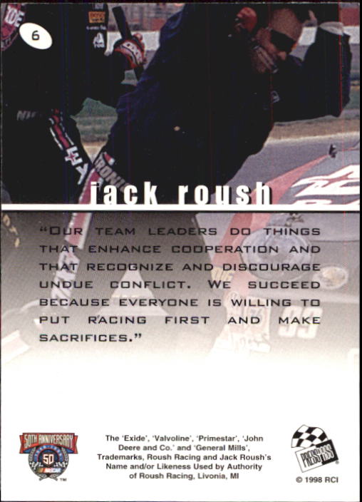 1998 Press Pass Stealth #6 Jack Roush back image