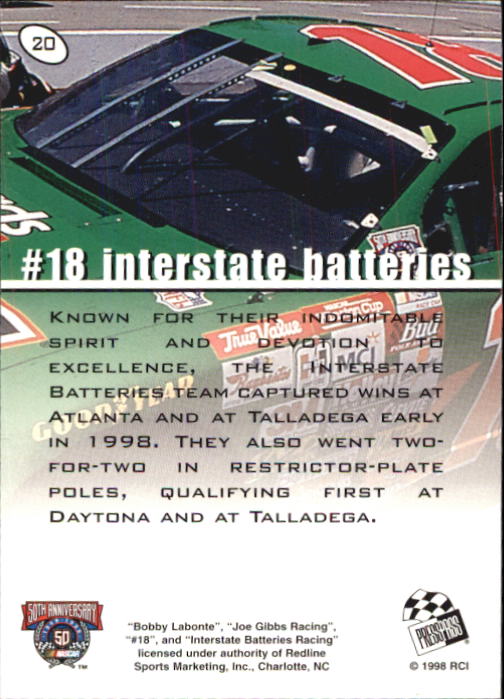 1998 Press Pass Stealth #20 Bobby Labonte's Car back image