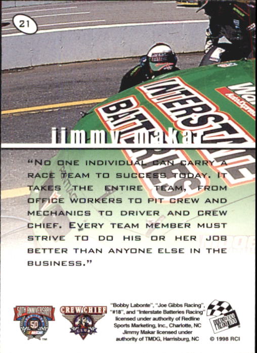 1998 Press Pass Stealth #21 Jimmy Makar back image