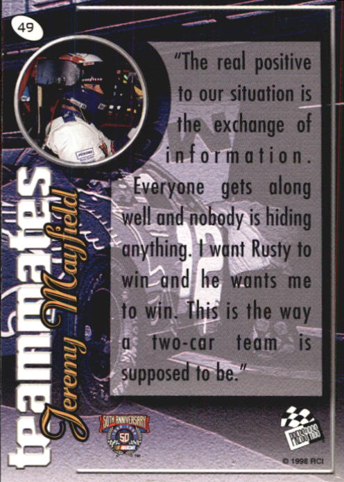 1998 Press Pass Stealth #49 Jeremy Mayfield TM back image