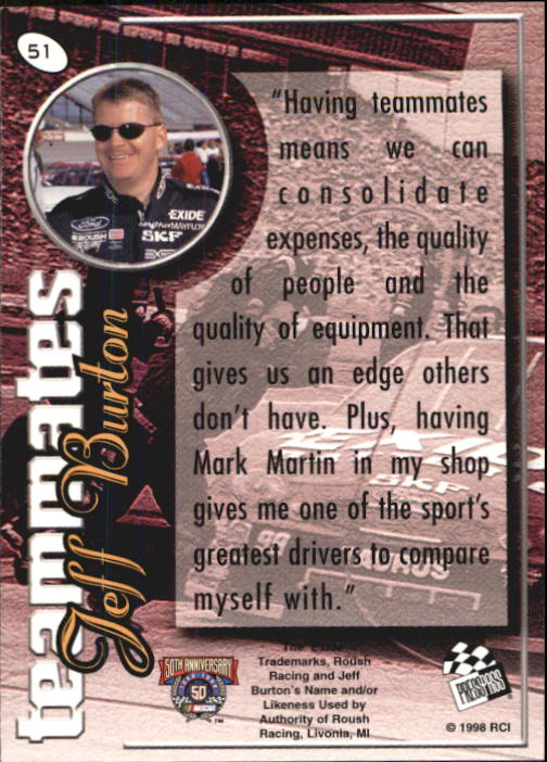 1998 Press Pass Stealth #51 Jeff Burton TM back image