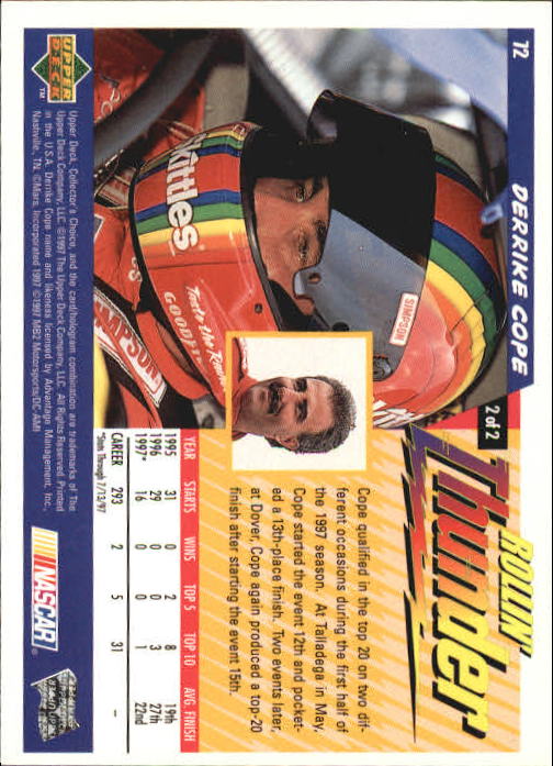 1998 Collector's Choice #72 Derrike Cope's Car back image