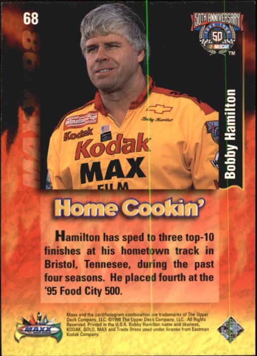 1998 Maxx #68 Bobby Hamilton's Car HC back image