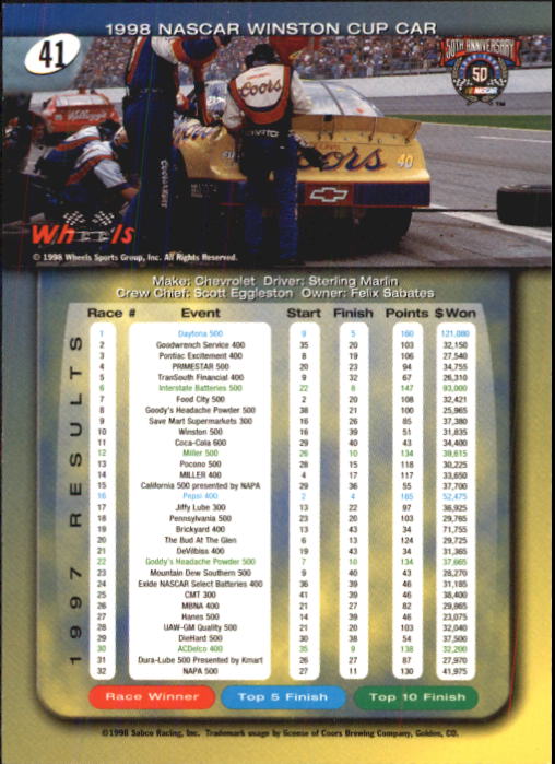 A3257- 1998 Wheels Auto Race Cards 1-100 +Inserts -You Pick- 15+ FREE US SHIP - Picture 71 of 174