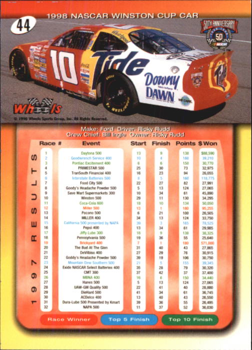 A3257- 1998 Wheels Auto Race Cards 1-100 +Inserts -You Pick- 15+ FREE US SHIP - Picture 77 of 174