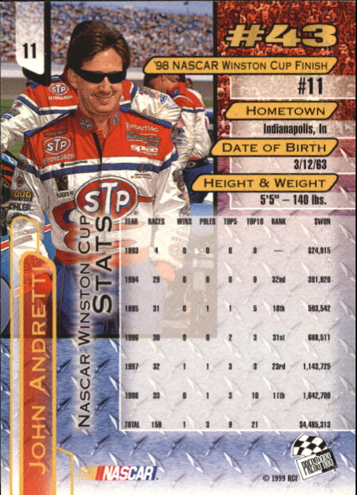 1999 Press Pass #11 John Andretti back image