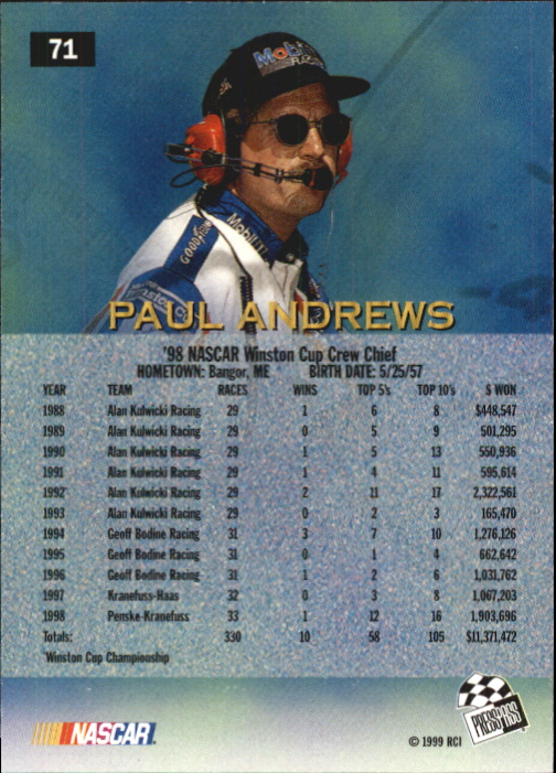 1999 Press Pass #71 Paul Andrews back image