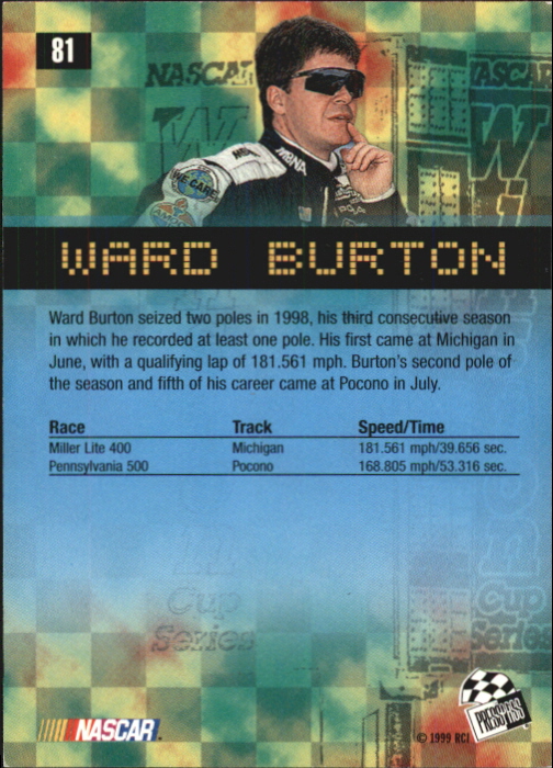 1999 Press Pass #81 Ward Burton OTP back image