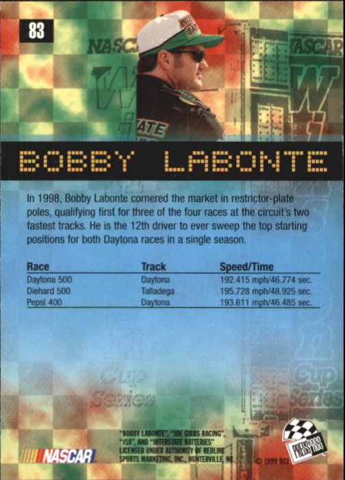 1999 Press Pass #83 Bobby Labonte OTP back image
