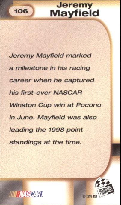 1999 Press Pass #106 Jeremy Mayfield RET back image