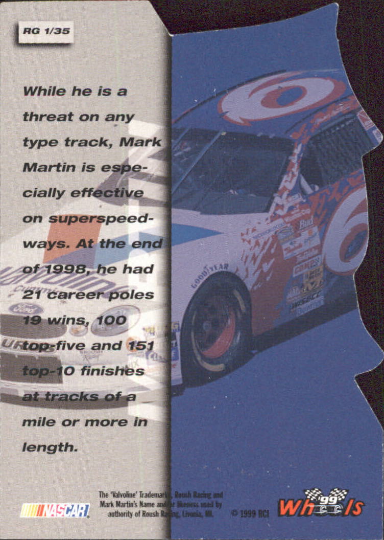 1999 Wheels Runnin and Gunnin #RG1 Mark Martin back image